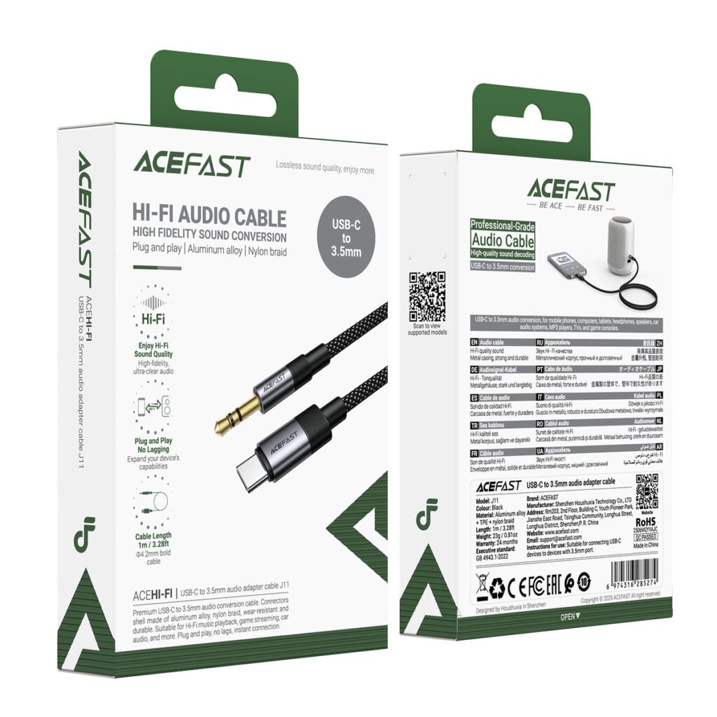 ACEFAST J11 USB-C to 3.5mm Audio Adapter Cable Black